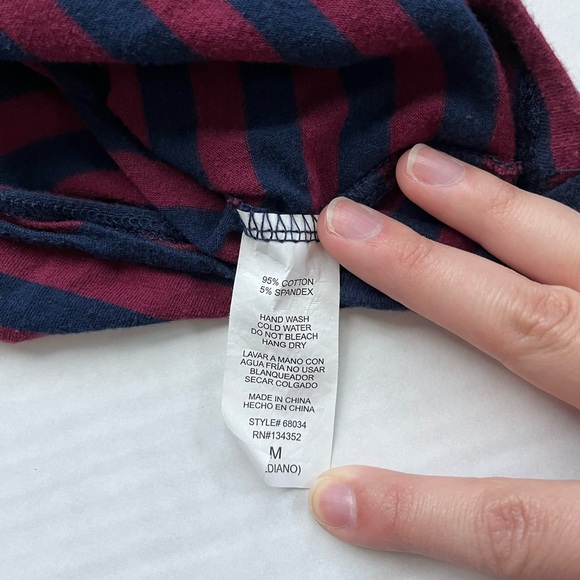 🎉6/$26🎉 AMBIANCE APPAREL Red and Navy Striped Long Sleeve Crop Top - Picture 4 of 4